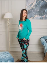 Пижама Кармен изумруд (брюки) (кулирка) Пижама Кармен изумруд (брюки) (кулирка)